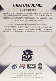 Šimon Hrubec 2024 MK EXPO Kladno podpisová kartička